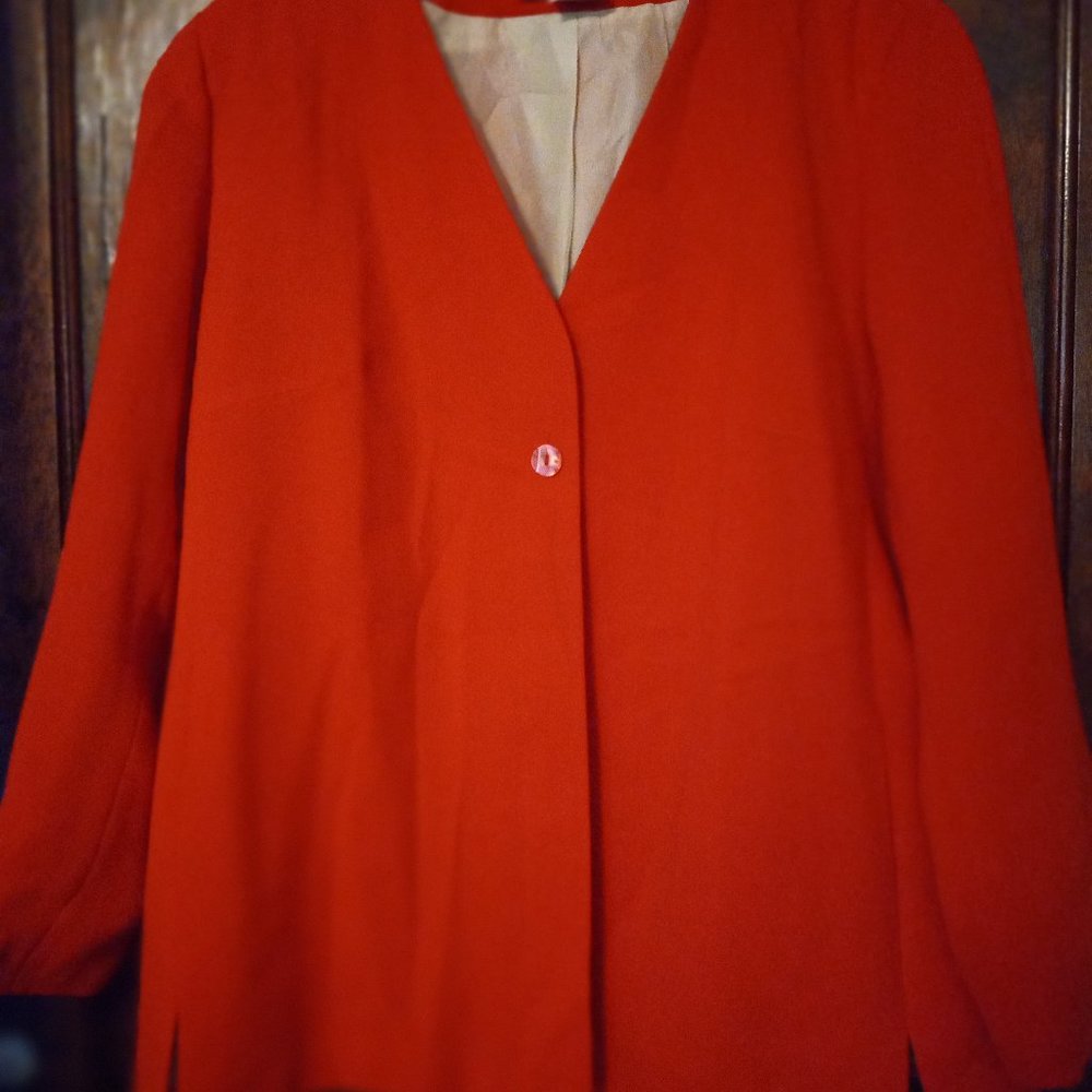 CHURCH/WORKFLOW!!  2-piece red skirt suit with split on blazer in skirt